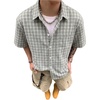 image:imageGORGLITTER Mens Cropped Shirt Button Up Plaid Boxy Short Sleeve Crop TopGreen