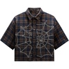 image:imageGORGLITTER Mens Cropped Shirt Casual Button Up Plaid Boxy Oversized Collar Short Sleeve Checkered Crop Tops StreetwearBlue