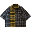 image:imageGORGLITTER Mens Cropped Shirt Casual Button Up Plaid Boxy Oversized Collar Short Sleeve Checkered Crop Tops StreetwearYellow