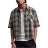 image:imageGORGLITTER Mens Plaid Cropped Shirt Button Up Y2K Vintage Crop Tops TeeBlue