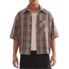 image:imageGORGLITTER Mens Plaid Cropped Shirt Button Up Y2K Vintage Crop Tops TeeBurnt Orange