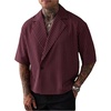 image:imageGORGLITTER Mens Striped Cropped Shirt Button Up Short Sleeve StreetwearBurgundy
