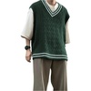 image:imageGORGLITTER Mens Sweater Vest Striped Cable Knit Sleeveless V Neck Pullover Sweater TopsDark Green