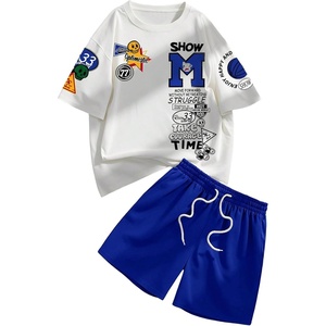 image:imageGORGLITTER Mens 2 Piece Outfit Set Graphic TShirt amp Drawstring Shorts SetWhite and Blue