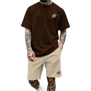 image:imageGORGLITTER Mens 2 Piece Outfits Embroidery Graphic T Shirt and Shorts SetsBrown and Khaki