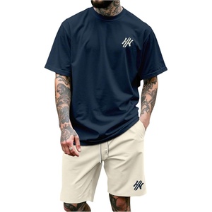 image:imageGORGLITTER Mens 2 Piece Outfits Embroidery Graphic T Shirt and Shorts SetsDark Blue