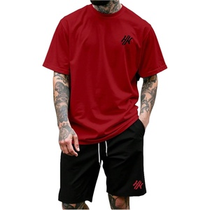 image:imageGORGLITTER Mens 2 Piece Outfits Embroidery Graphic T Shirt and Shorts SetsRed and Black