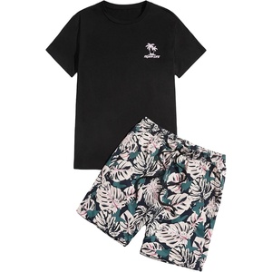 image:imageGORGLITTER Mens 2 Piece Short Set Hawaiian Cruise Beach Vacation OutfitsBlack Leaf and Butterfly