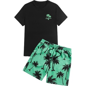 image:imageGORGLITTER Mens 2 Piece Short Set Hawaiian Cruise Beach Vacation OutfitsBlack and Mint Green