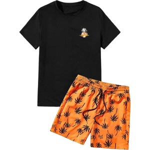 image:imageGORGLITTER Mens 2 Piece Short Set Hawaiian Cruise Beach Vacation OutfitsBlack and Orange