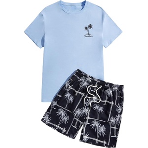 image:imageGORGLITTER Mens 2 Piece Short Set Hawaiian Cruise Beach Vacation OutfitsBlue and Black Tree
