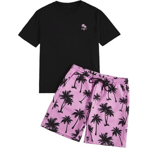 image:imageGORGLITTER Mens 2 Piece Short Set Hawaiian Cruise Beach Vacation OutfitsPink and Black