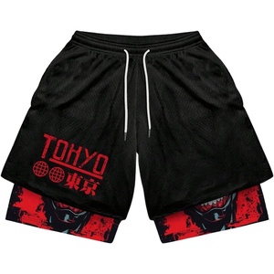 image:imageGORGLITTER Mens 2 in 1 Anime Graphic Gym Shorts Basketball Workout ShortsBlack Anime