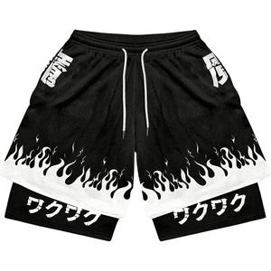 image:imageGORGLITTER Mens 2 in 1 Anime Graphic Gym Shorts Basketball Workout ShortsBlack Japanese Letters