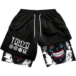 image:imageGORGLITTER Mens 2 in 1 Anime Graphic Gym Shorts Basketball Workout ShortsBlack With White Letters