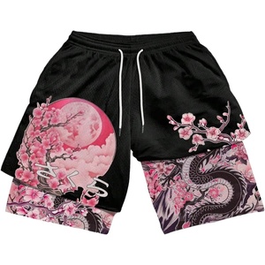 image:imageGORGLITTER Mens 2 in 1 Anime Graphic Gym Shorts Basketball Workout ShortsBlack and Pink