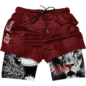 image:imageGORGLITTER Mens 2 in 1 Anime Graphic Gym Shorts Basketball Workout ShortsBurgundy