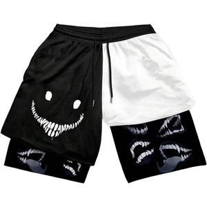 image:imageGORGLITTER Mens 2 in 1 Anime Graphic Gym Shorts Basketball Workout ShortsMulticolor Black and White