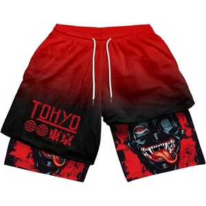 image:imageGORGLITTER Mens 2 in 1 Anime Graphic Gym Shorts Basketball Workout ShortsOmbre Red