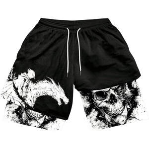 image:imageGORGLITTER Mens Anime Gym 2 in 1 Graphic Workout Basketball Running ShortsBlack Cartoon