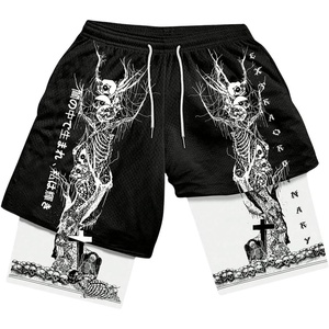 image:imageGORGLITTER Mens Anime Gym 2 in 1 Graphic Workout Basketball Running ShortsBlack and White