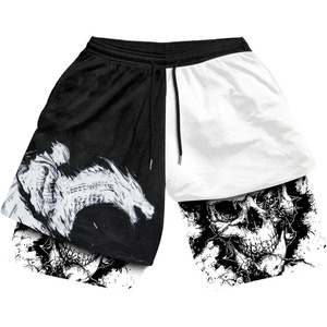 image:imageGORGLITTER Mens Anime Gym 2 in 1 Graphic Workout Basketball Running ShortsBlack and White Graphic