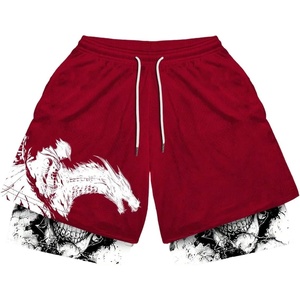 image:imageGORGLITTER Mens Anime Gym 2 in 1 Graphic Workout Basketball Running ShortsRed Black White