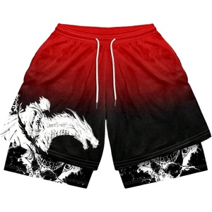 image:imageGORGLITTER Mens Anime Gym 2 in 1 Graphic Workout Basketball Running ShortsRed Graphic