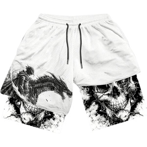 image:imageGORGLITTER Mens Anime Gym 2 in 1 Graphic Workout Basketball Running ShortsWhite
