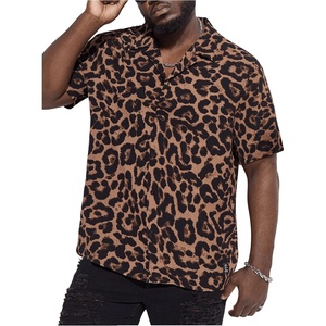 image:imageGORGLITTER Mens Big and Tall Leopard Print Short Sleeve Button Up ShirtBrown