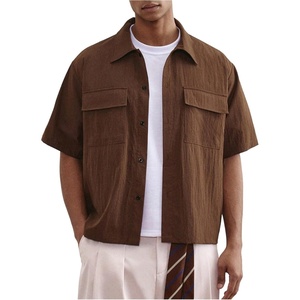 image:imageGORGLITTER Mens Boxy Cropped Shirt Button Up Collared Y2K Cool StreetwearKhaki