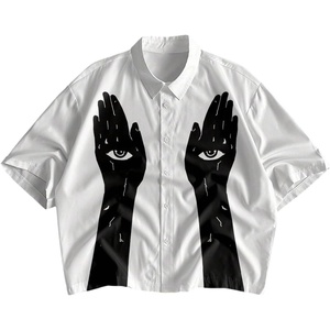 image:imageGORGLITTER Mens Boxy Cropped Shirts Button Up Y2K Graphic Baggy StreetwearBlack and White