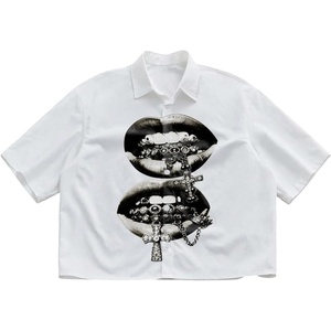 image:imageGORGLITTER Mens Boxy Cropped Shirts Button Up Y2K Graphic Baggy StreetwearWhite