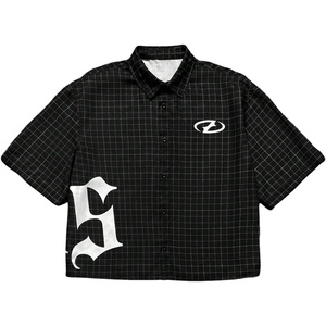 image:imageGORGLITTER Mens Button Up Cropped Shirt Boxy Y2K Cool Streetwear Crop TopBlack