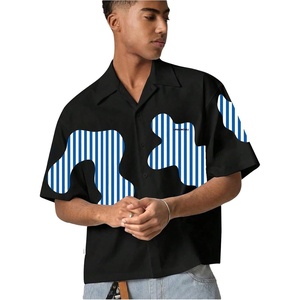 image:imageGORGLITTER Mens Button Up Cropped Shirt Boxy Y2K Cool Streetwear Crop TopBlack and Blue