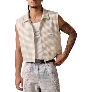 image:imageGORGLITTER Mens Cropped Shirt Button Up Sleeveless Boxy Y2K Vest TopsApricot