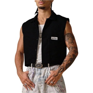 image:imageGORGLITTER Mens Cropped Shirt Button Up Sleeveless Boxy Y2K Vest TopsBlack