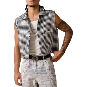 image:imageGORGLITTER Mens Cropped Shirt Button Up Sleeveless Boxy Y2K Vest TopsBlack and White