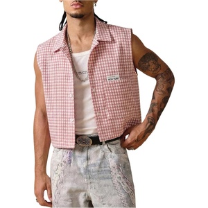 image:imageGORGLITTER Mens Cropped Shirt Button Up Sleeveless Boxy Y2K Vest TopsPink