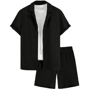 image:imageGORGLITTER Mens Cruise Vacation Outfits 2 Piece Causal Summer Shorts SetsSolid Black