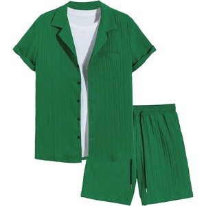 image:imageGORGLITTER Mens Cruise Vacation Outfits 2 Piece Causal Summer Shorts SetsSolid Green