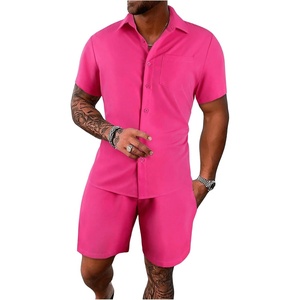 image:imageGORGLITTER Mens Cruise Vacation Outfits 2 Piece Causal Summer Shorts SetsSolid Pink