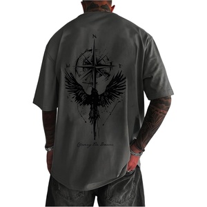 image:imageGORGLITTER Mens Drop Shoulder TShirts Graphic Printed Tees Streetwear TopGrey Compass  Eagle