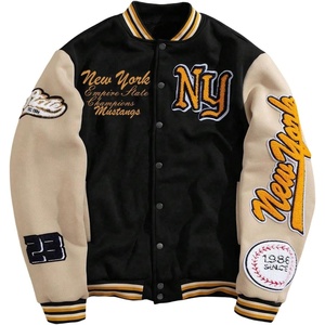 image:imageGORGLITTER Mens Graphic Varsity Jacket Letterman Baseball Bomber JacketsApricot and Black
