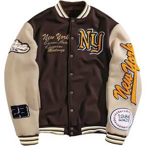 image:imageGORGLITTER Mens Graphic Varsity Jacket Letterman Baseball Bomber JacketsBrown and Khaki