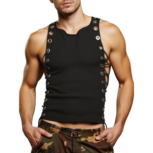 image:imageGORGLITTER Mens Grommet Cropped T Shirt Y2K Sleeveless Party Club Rave TopBlack