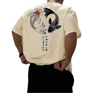 image:imageGORGLITTER Mens Japanese Graphic Tshirts Oversized Drop Shoulder T ShirtApricot Fish  Letter