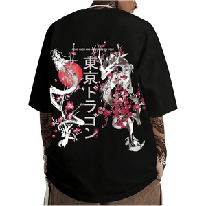 image:imageGORGLITTER Mens Japanese Graphic Tshirts Oversized Drop Shoulder T ShirtBlack Flower  Letter
