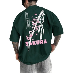 image:imageGORGLITTER Mens Japanese Graphic Tshirts Oversized Drop Shoulder T ShirtDark Green Sword  Cherry Blossom