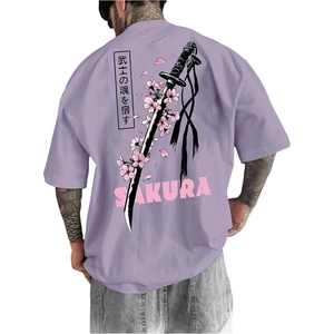 image:imageGORGLITTER Mens Japanese Graphic Tshirts Oversized Drop Shoulder T ShirtMauve Purple Sword  Cherry Blossom